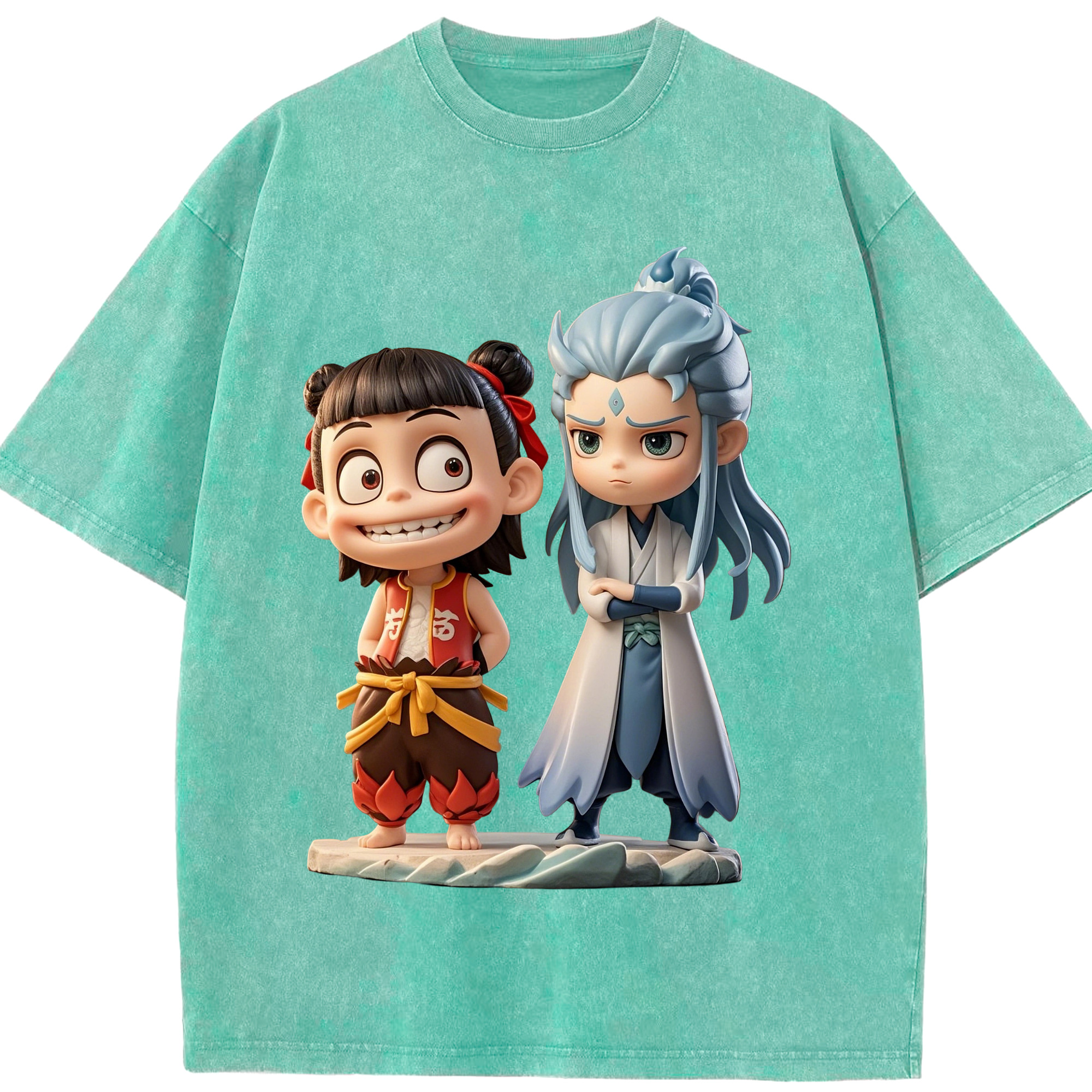 （画像用） Ne Zha 2 ナタ 魔童の大暴れ 綿100% ヴィンテージ風 半袖Tシャツ（フロントプリント）